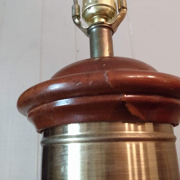 Vintage Mid Century Wood & Brass Tea Tin Canister Cylinder Lamp - Picture 5 of 13